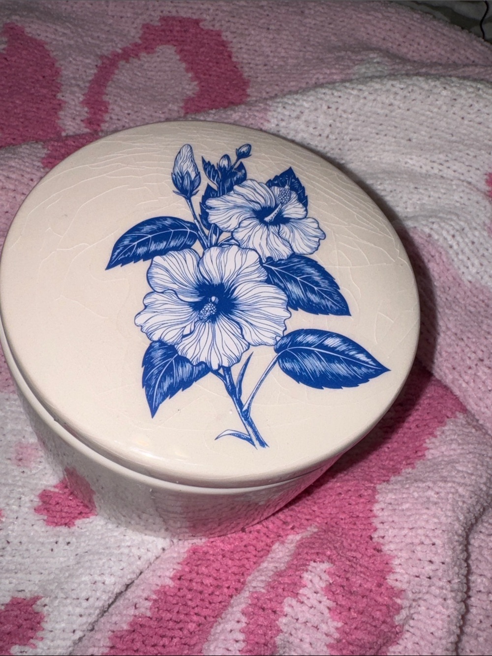 Homemade Blue Floral Ceramic Trinket Box - Home Accents